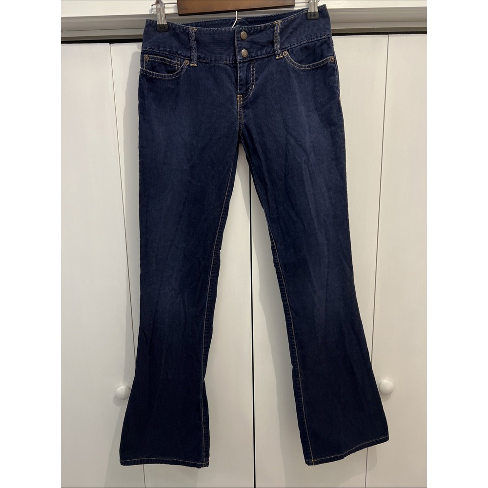 VTG Y2K Abercrombie & Fitch Women Sz 0 NAVY BLUE Corduroy Pants Bootcut Low Rise